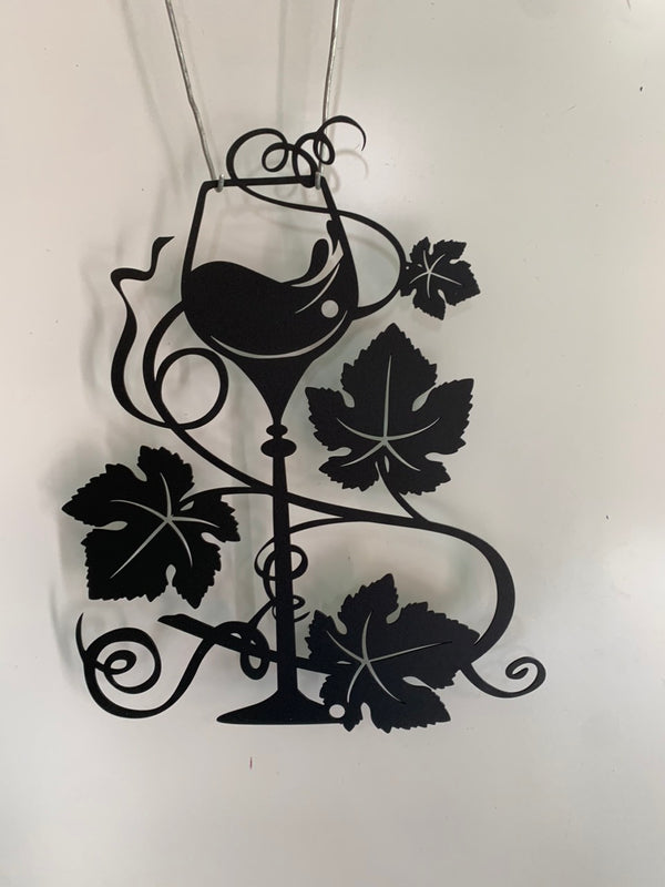 Grape Wine Glass Metal Wall Art, Wine Glass With Leaves Metal Art, Wine Themed Metal Wall Home Kitchen Sign, Grape Wine Metal Sign