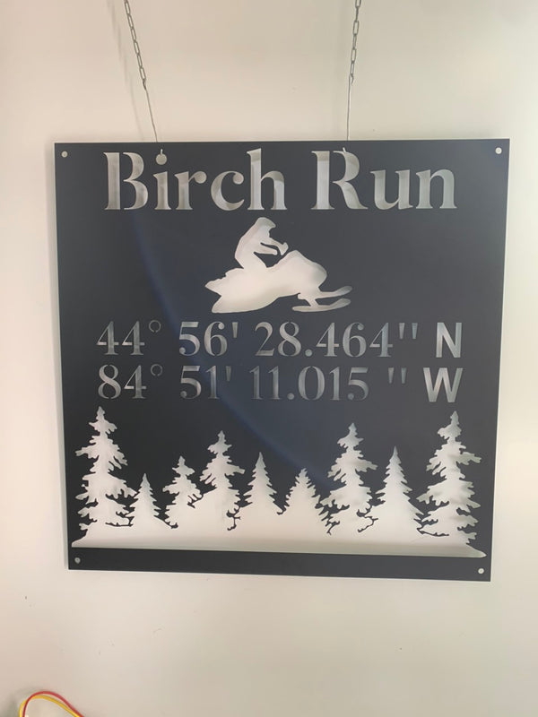 Personalized Metal Winter Coordinates Sign, Custom Coordinates Snowmobile Metal Wall Art, Snowmobile Winter Sport Lodge Metal Wall Hanging Sign
