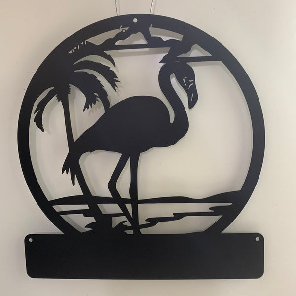 Custom Palm Tree Flamingo Metal Wall Art, Personalized Palm Tree Beach Hosue Metal Name Sign, Palm Tree Flamingo Backyard Patio Metal Sign