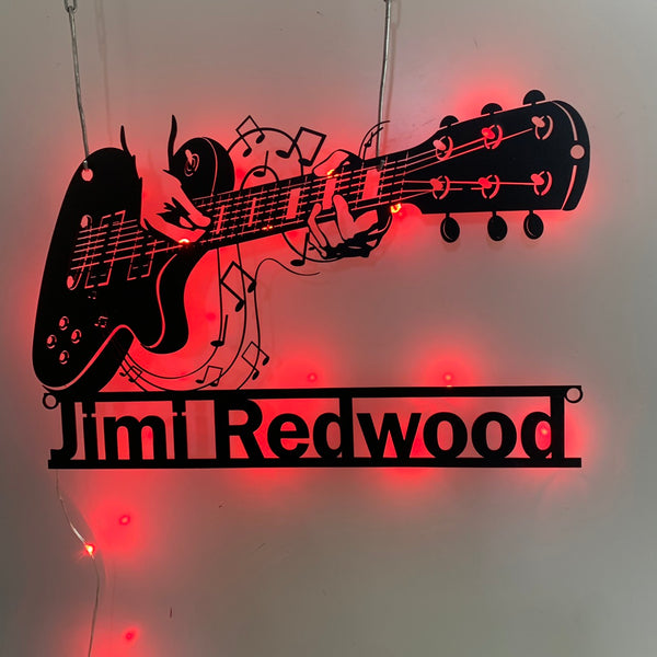 Custom Guitar Musical Instument Metal Wall Art Led Lights, Personalized Guitar Metal Name Sign, Guitar Music Studio Metal Wall Hanging Decor