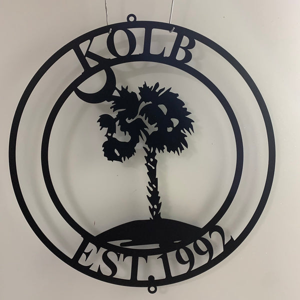 Custom Palmetto Tree And Moon Metal Sign, Personalized Palm Tree Name Sign, South Carolina State Sign, South Carolina Palmetto Tree Metal Wall Art