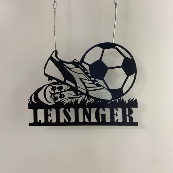 Custom Soccer Ball Metal Wall Art, Personalized Football Player Metal Name Sign Home Decor, Soccer Sport Metal Kids Room Decor