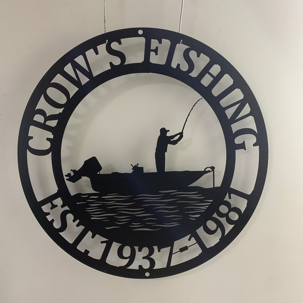 Custom Fishing Boat Metal Wall Art, Personalized Boating Fisherman Metal Name Sign, Fishing Man Cave Lake House Metal Wall Sign Decor