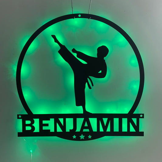 Personalized Taekwondo Metal Wall Art With Led Lights, Custom Taekwondo Sport Metal Name Sign, Taekwondo Martial Art Metal Wall Hanging