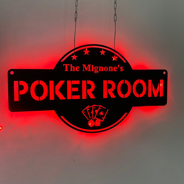 Custom Pocker Room Metal Wall Art Led Light, Personalized Casino Club Metal Sign, Custom Poker Gamer Metal Name Sign, Game Zone Metal Wall Decor