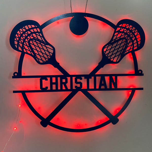 Custom Lacrosse Metal Sign Led Light, Lacrosse Sticks Metal Sign, Personalized Lacrosse Player Metal Name Sign, Lacrosse Sport Metal Wall Art