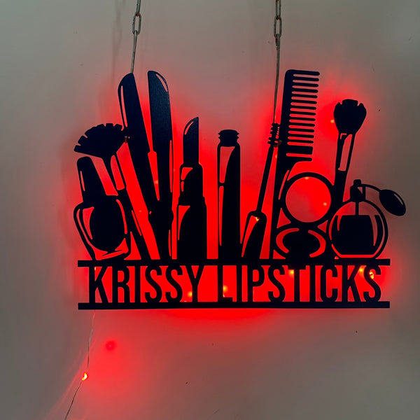 Personalized Make Up Salon Metal Wall Art Led Lights, Custom Beauty Salon Metal Name Sign, Make Up Beauty Hair Salon Led Metal Sign