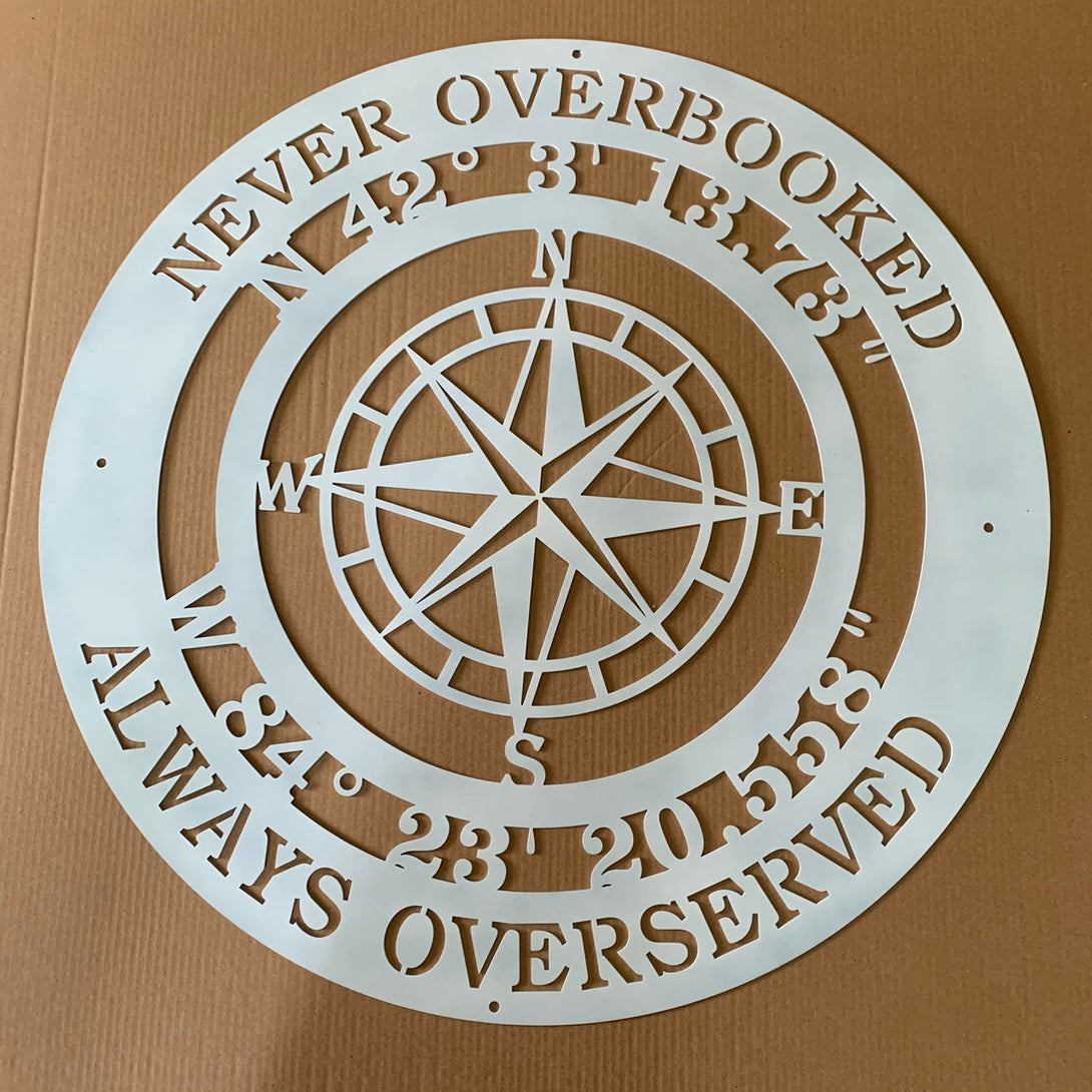 Personalized Nautical Compass Rose Metal Sign, Compass Coordinates Metal Wall Art, Nautical Beach House Metal Decor, Compass Rose Monogram Metal Sign