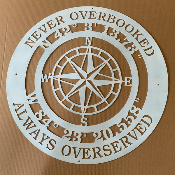 Personalized Nautical Compass Rose Metal Sign, Compass Coordinates Metal Wall Art, Nautical Beach House Metal Decor, Compass Rose Monogram Metal Sign