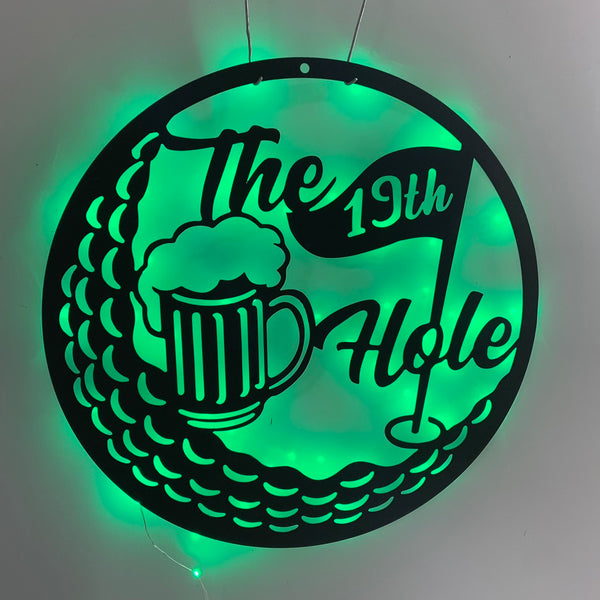 Custom Beer And Golf Metal Sign With Led Light, Personalized 19th Hole Golf Club Metal Decoration, Golf Ball And Beer Metal Wall Art Decor