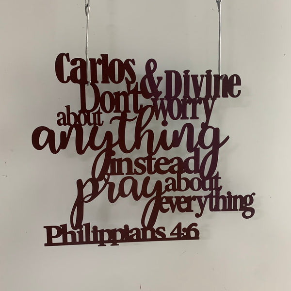 Bible Verse Philippians 4:6 Metal Wall Art, Christian Custom Name Metal Sign, Christian Metal Sign, Philippians 4:6 Bible Verse Metal Wall Hanger