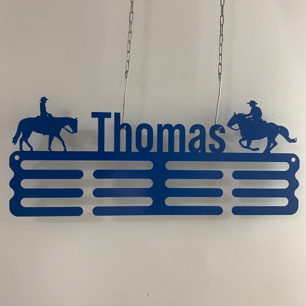 Cowboy Custom Name Medal Hanger, Cowboy Metal 12 Rungs For Medals & Ribbons, Western Horse Sport Medal Display, Kids Room Sports Metal Wall Sign