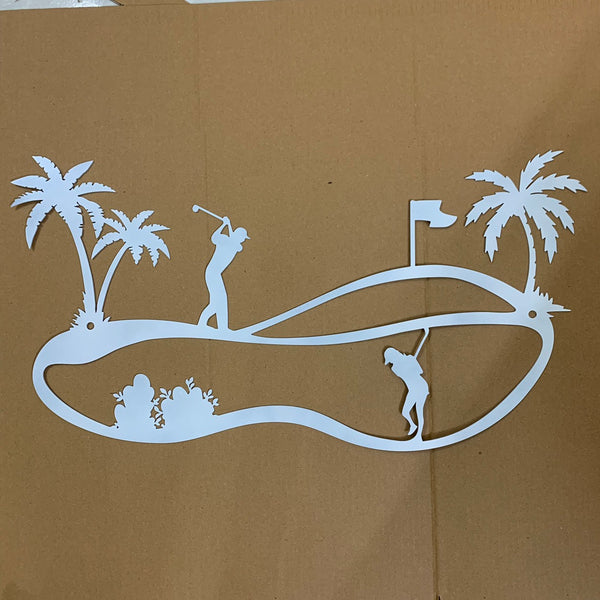 Golf Sport Metal Wall Art, Tropical Lanscape Golf Metal Wall Sign, Golf Playground Metal Sign Decor, 19th Hole Golf Club Metal Sign