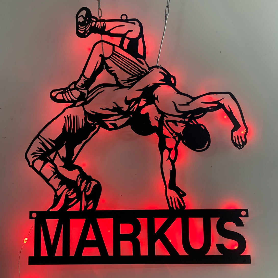Custom Wrestling Metal Wall Art With Led Lights, Custom Wrestler Metal Name Sign, Wrestling Sports Metal Wall Decor, Wrestling Metal Led Sign