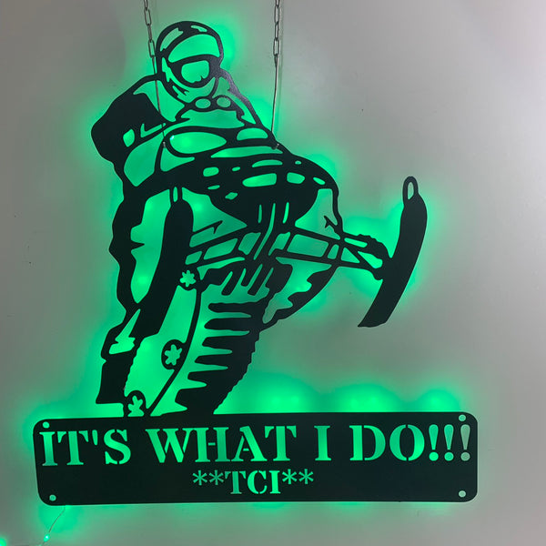 Personalized Snowmobile Metal Wall Art Led Light, Mountain Snowmobile Sport Metal Name Sign, Ski-doo Winter Game Man Cave Wall Led Sign