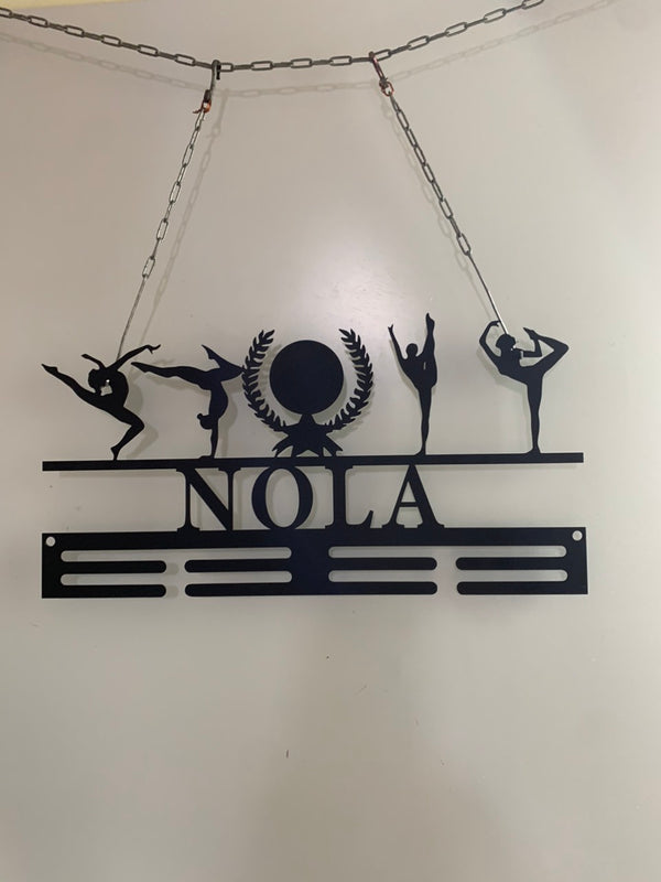 Custom Girl Gymnastics Medal Hanger With Name, Gymnast Medal Holder Display Rack For Awards And Ribbons, Tiered Award Rack Sports Medal Hanger