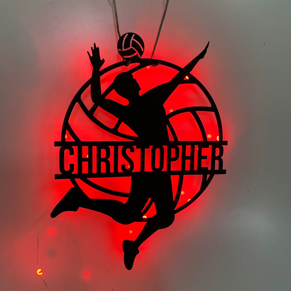 Custom Volleyball Metal Wall Art With Led Lights, Personalized Volleyball Player Metal Name Sign, Volleyball Sport Man Cave Metal Wall Sign
