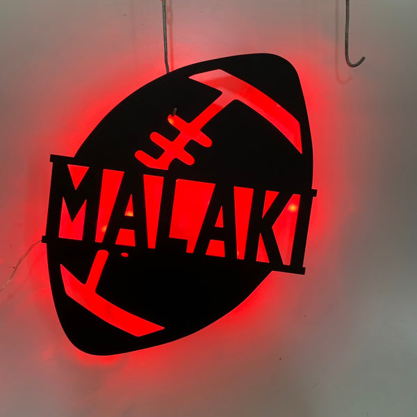 Custom American Football Metal Wall Art With Led Light, Personalized Football Player Metal Name Sign, Football Sport Kid Room Metal Led Sign