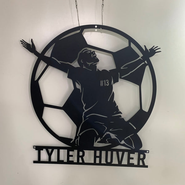 Custom Soccer Player Metal Wall Art, Personalized Soccer Ball Metal Wall Decor, Soccer Player Metal Name Sign, Soccer Player Metal Sign