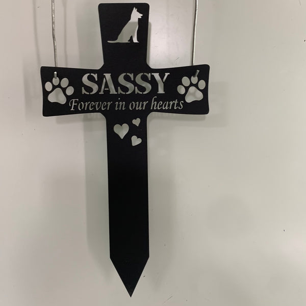 Personalized Dog Paw Memorial Cross Metal Stake, Custom Dog Metal Garden Stakes, Pet Loss Metal Yard Sign, Dog Grave Markers Cross Sign