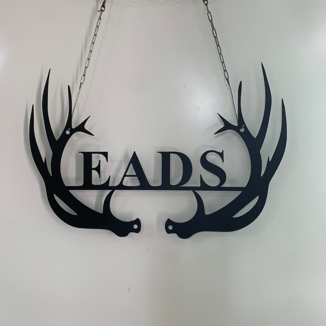 Custom Deer Antler Metal Wall Art, Personalized Antler Famliy Name Monogram Metal Sign, Metal Antler Hunting Man Cave Wall Sign Decor