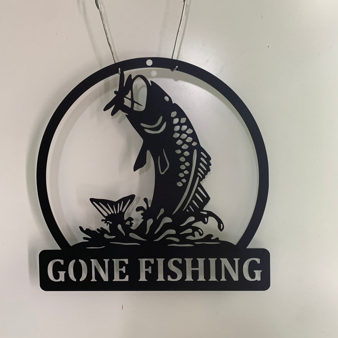 Custom Fishing Monogram Metal Sign, Fishing Hole Metal Wall Art, Personalized Fishing Metal Name Sign, Custom Cabin Lake House Fish Metal Sign
