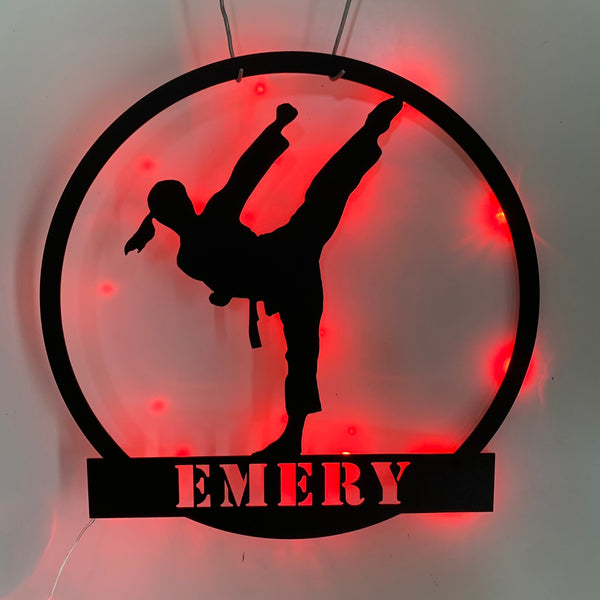 Personalized Female Taekwondo Metal Wall Art Led Lights, Custom Taekwondo Sport Metal Name Sign, Taekwondo Martial Art Metal Wall Hanging