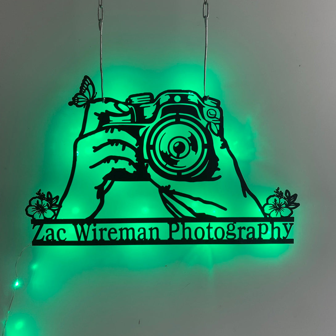 Custom Camera Metal Wall Art Led Light, Personalized Photographer Metal Name Sign, Photography Metal Wall Art, Camera Photo Studio Metal Decor