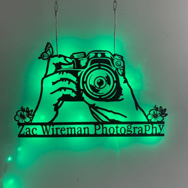 Custom Camera Metal Wall Art Led Light, Personalized Photographer Metal Name Sign, Photography Metal Wall Art, Camera Photo Studio Metal Decor