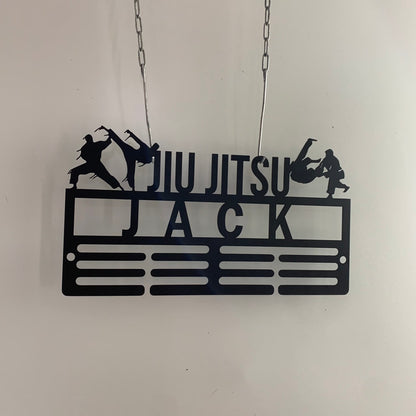 Custom Jiu Jitsu Medal Hanger With Name, Jiu Jitsu Medal Holder, Medal Rack 12 Rungs For Medals & Ribbons, Jiu Jitsu Medal Display Award Display