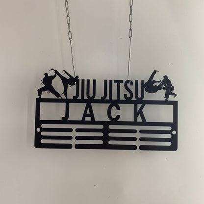 Custom Jiu Jitsu Medal Hanger With Name, Jiu Jitsu Medal Holder, Medal Rack 12 Rungs For Medals & Ribbons, Jiu Jitsu Medal Display Award Display