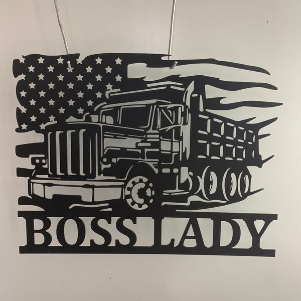 Custom Us Flag Dump Truck Metal Wall Art, Personalized Dump Truck Driver Name Metal Sign, Us Dump Truck Metal Garage Wall Sign