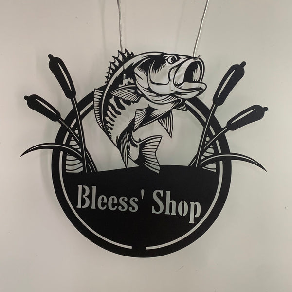 Custom Fish Metal Wall Art, Bass Fishing Metal Monogram, Fishing Metal Sign, Fisherman Metal Name Sign, Fish Shop Man Cave Lake House Metal Sign