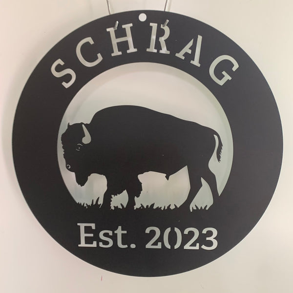 Custom Buffalo Bison Metal Wall Art, Personalized Buffalo Farm Metal Name Sign, Farmhouse Ranch Barn Decor, Bison Buffalo Hunting Sign