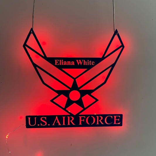 Personalized Us Air Force Metal Wall Sign Led Lights, Custom Air Force Soldier Metal Name Sign, Retirement Metal Art, Military Air Force Metal Sign