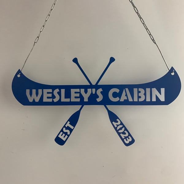 Personalized Canoe With Paddles Metal Name Sign, Custom Lakehouse Cabin Metal Wall Art Decor, Front Porch Address Metal Family Name Sign