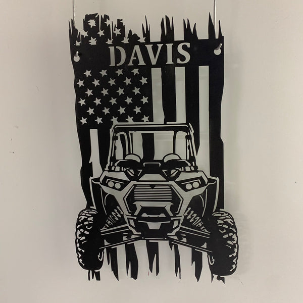 Custom Us Quad Biker Metal Wall Art, Personalized Us Flag Utv 4 Wheels Metal Name Sign, Terrain Vehicle Atv Metal Man Cave Garage Wall Sign