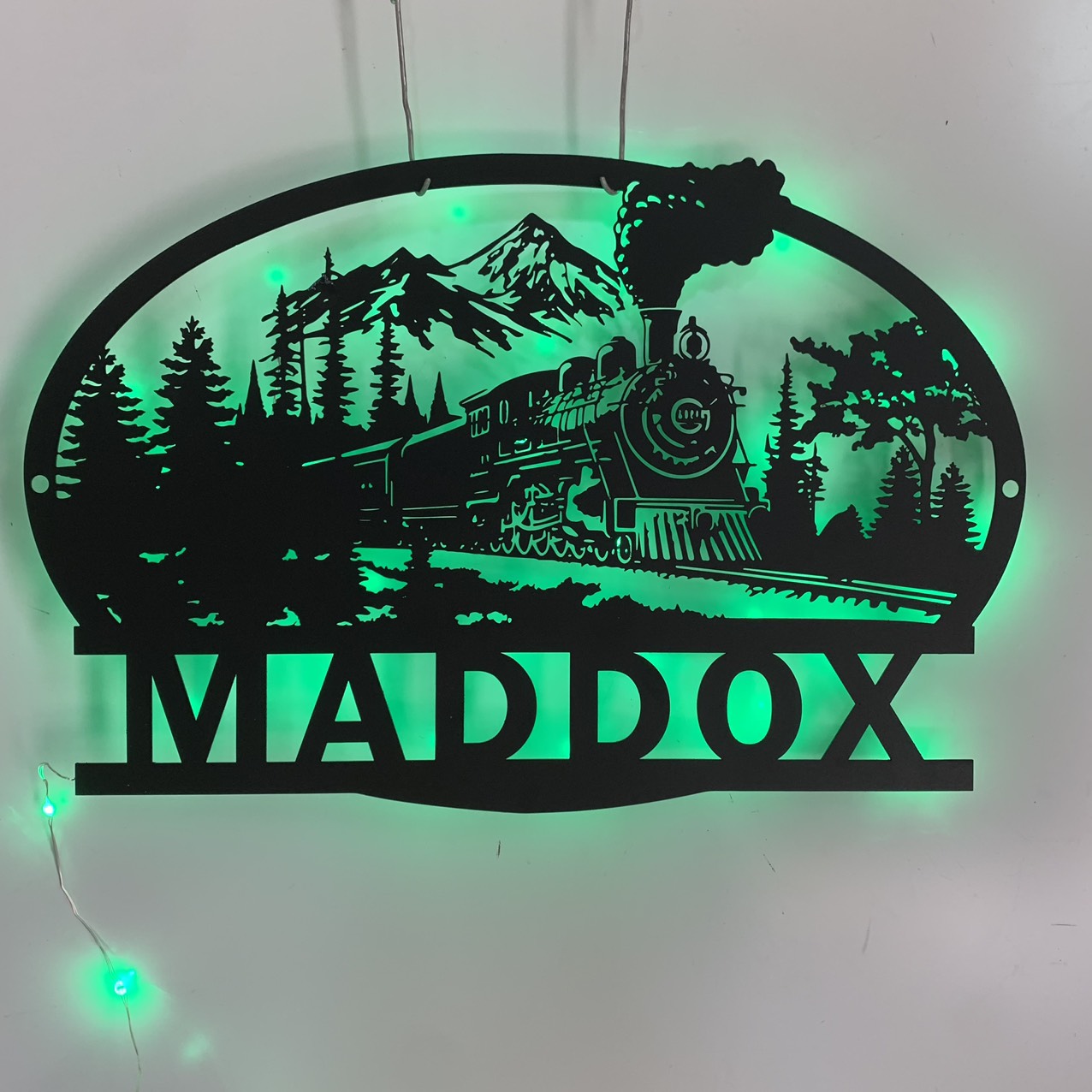 Personalized Train Railroad Metal Name Sign Led Light, Custom Mountain Railway Metal Wall Art, Man Cave Train Station Lounge Metal Wall Sign