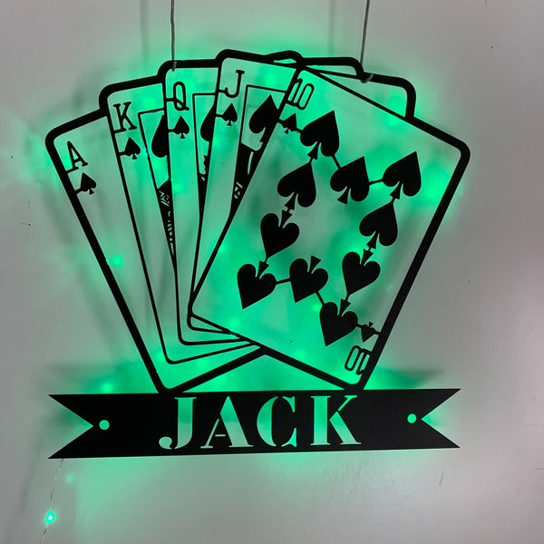 Custom Pocker Cards Metal Sign With Led Light, Custom Poker Room Metal Wall Art, Game Zone Metal Wall Decor, Personalized Casino Club Metal Sign