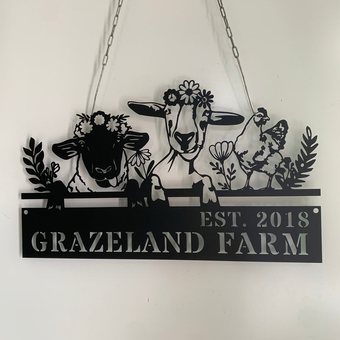 Custom Farm Animal Metal Wall Sign, Custom Animals Farmhouse Metal Sign, Metal Farm Sign Outdoor With Animals, Floral Animals Metal Farm Decor