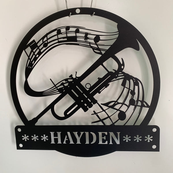 Custom Trumpet Musical Instrument Metal Wall Art, Personalized Trumpet Teacher Metal Name Sign, Trumpet Music Room Metal Wall Sign Decor