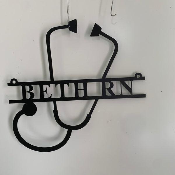 Personalized Nurse Stethoscope Heart Metal Sign, Stethoscope Metal Wall Decor, Custom Nurse Metal Name Sign, Medical Office Metal Sign