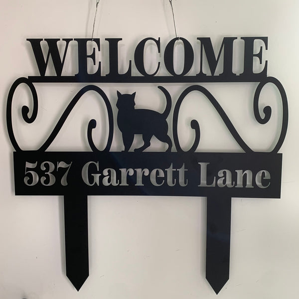 Custom Metal Adress Sign With Stakes, Welcome Home Address Metal Gate Sign, Outdoor Decor With Cat Address Sign, House Number Yard Sign