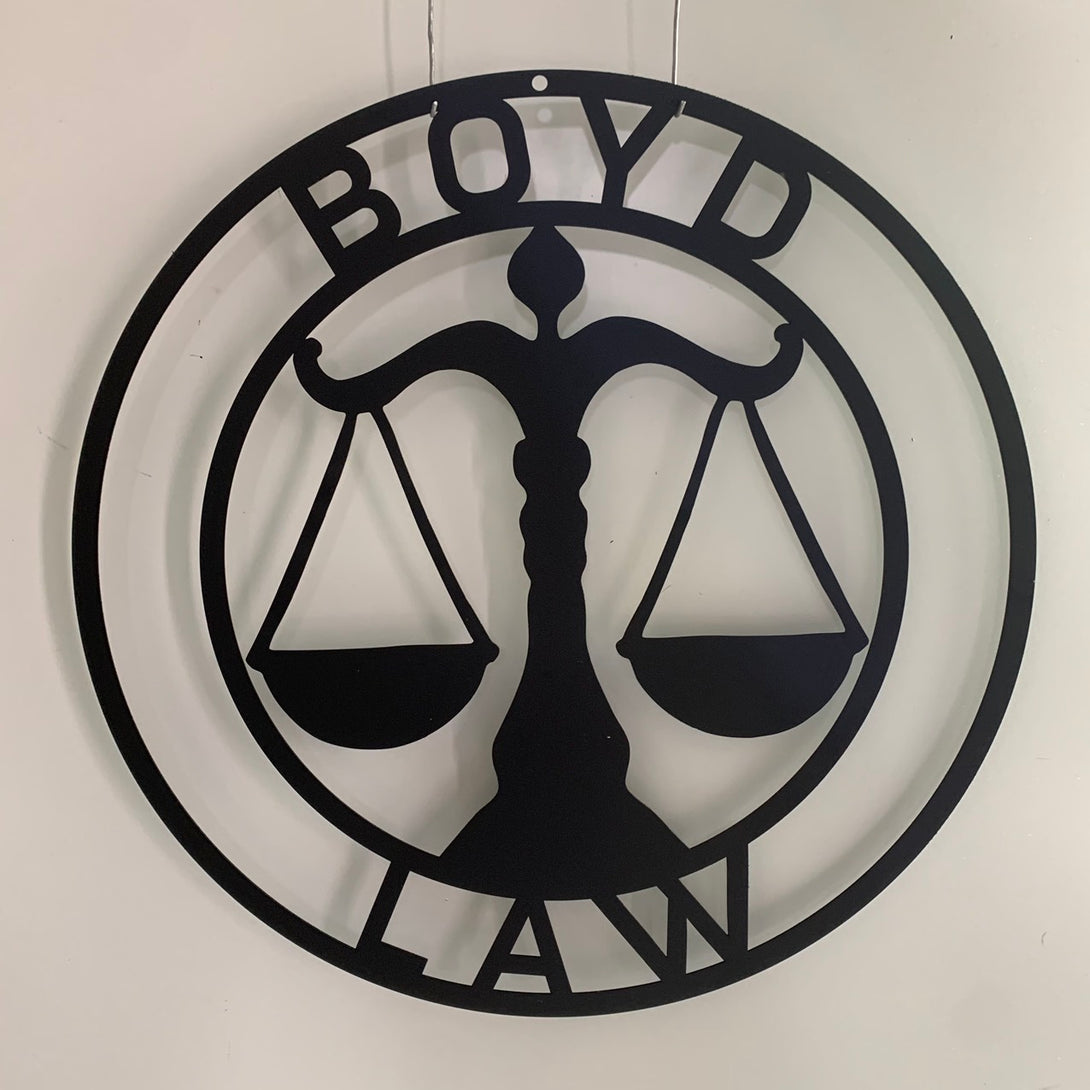 Custom Scales Of Justice Metal Wall Art, Personalized Justice Scales Lawyer Monogram Metal Name Sign, Law Office Metal Wall Sign Decor