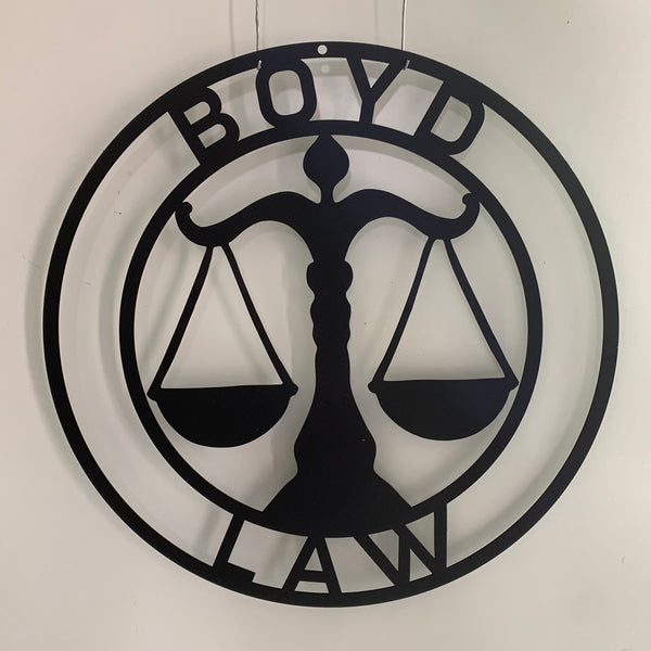 Custom Scales Of Justice Metal Wall Art, Personalized Justice Scales Lawyer Monogram Metal Name Sign, Law Office Metal Wall Sign Decor