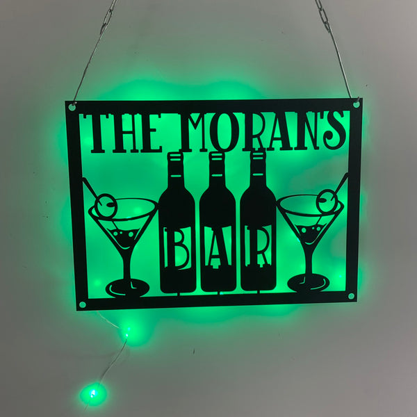 Custom Metal Cocktail Wine Bar Sign With Led Lights, Personalized Bar Theme Cocktail Metal Name Sign, Custom Bar Sign Metal Wall Art Decor