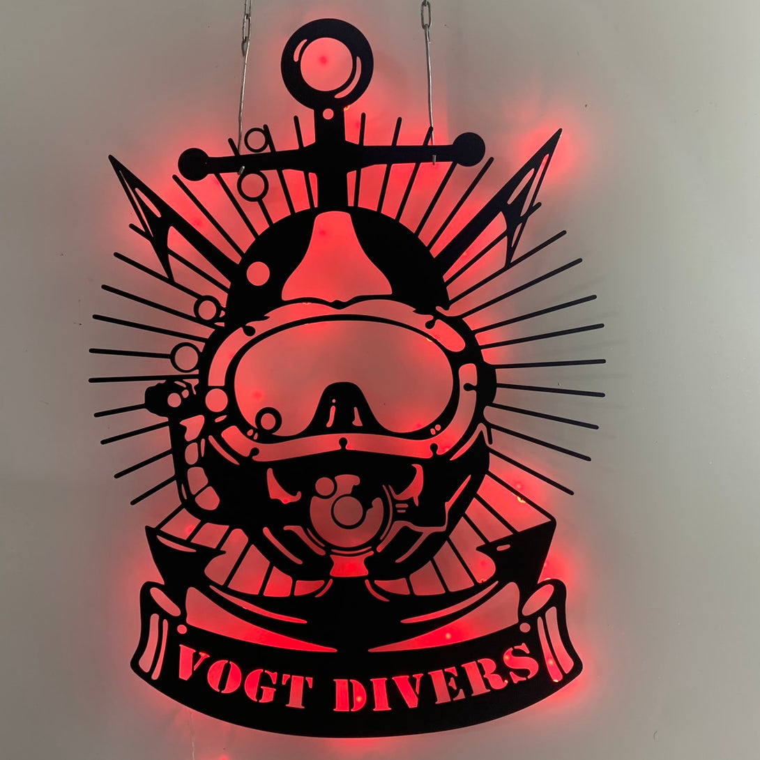 Custom Scuba Diving Mask Metal Wall Art Led Light, Personalized Scuba Diver Metal Name Sign, Beach Life Diving Sport Metal Wall Art Decor