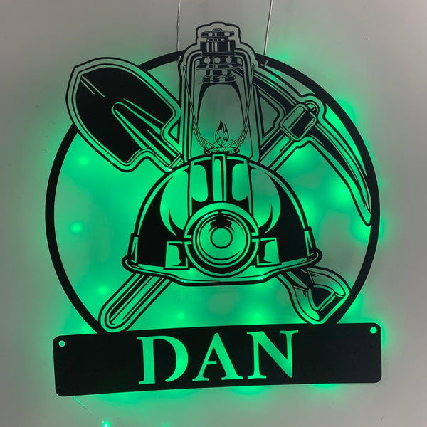 Custom Coal Mining Metal Wall Art With Led Lights, Personalized Coal Miner Metal Name Sign, Coal Mining Man Cave Metal Wall Led Decor