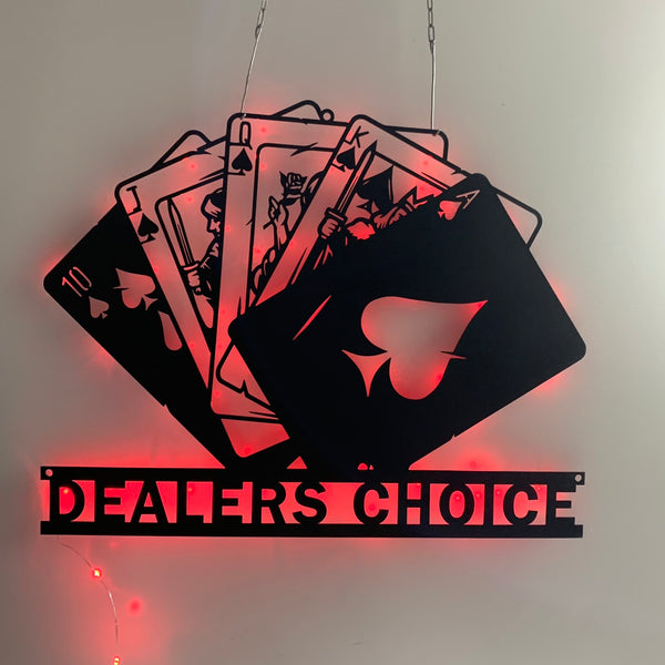 Custom Pocker Cards Metal Wall Art Led Light, Personalized Casino Club Metal Sign, Custom Poker Gamer Metal Name Sign, Game Zone Metal Wall Decor