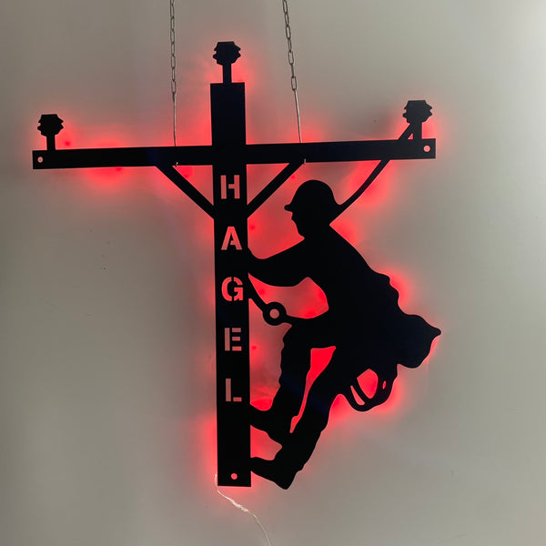 Custom Lineman Metal Wall Art Led Light, Personalization Electrician Metal Sign, Electricial Lineman Wall Decor, Line Worker Led Metal Name Sign